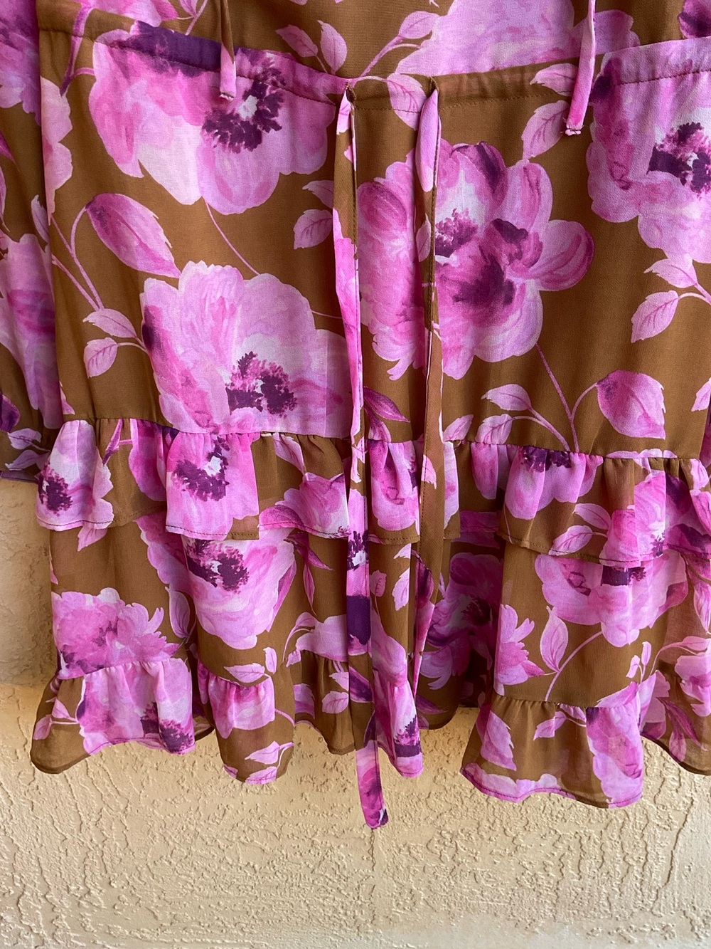 VICI‎ Charleston Waist Tie Floral Pink & Brown Mini Dress - Picture 10 of 16